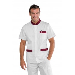 CASACCA CORFÙ manica corta BIANCO RIFINITURE BORDEAUX 65% POLYESTER  35% COTONE ISACCO 055043M