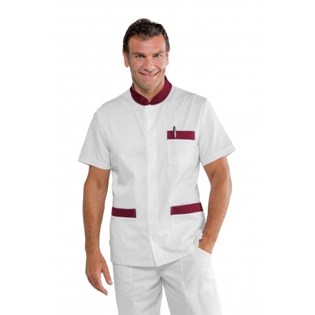 CASACCA CORFÙ manica corta BIANCO RIFINITURE BORDEAUX 65% POLYESTER  35% COTONE ISACCO 055043M