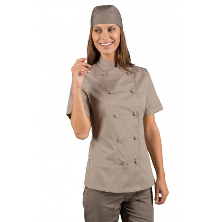 GIACCA LADYCHEF manica corta TORTORA 65% Pol. 35% Cot. ISACCO 057535M