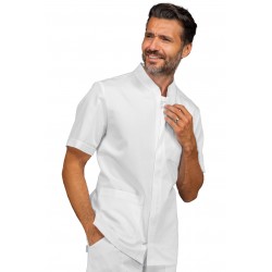 CASACCA CORFÙ CON ZIP  BIANCO manica corta 65% POLIESTERE  35% COTONE - ISACCO 055020M